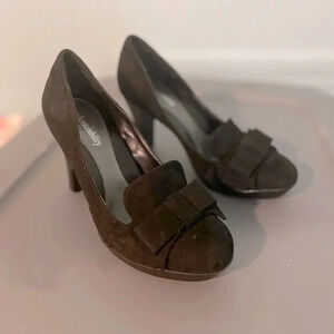 Solesenseability Womens Ladies Black Suede w/Bow‎ Pumps Heels Shoes Size 6.5